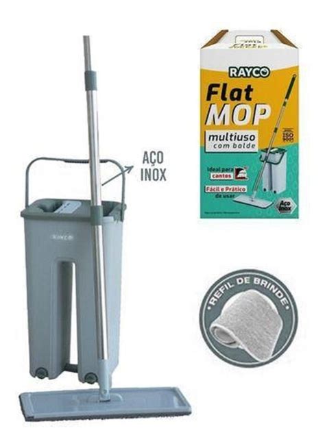 Mop Flat Balde 6 Litros 2 Refis Cabo Extensível Inox