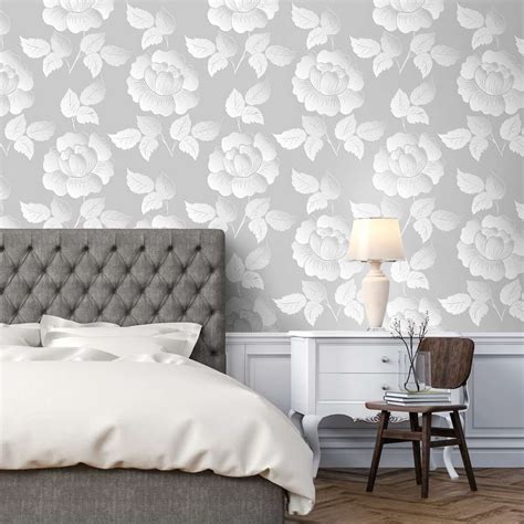 Papel De Parede Floral Cinza