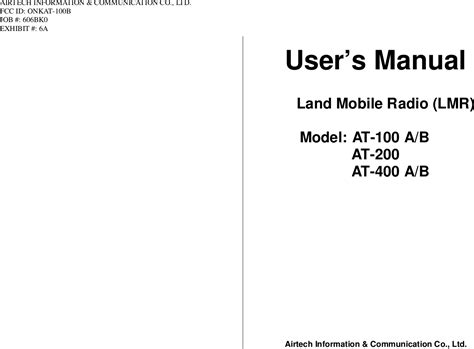 Airtech Information And Communication AT 100B VHF TRANSCEIVER User Manual