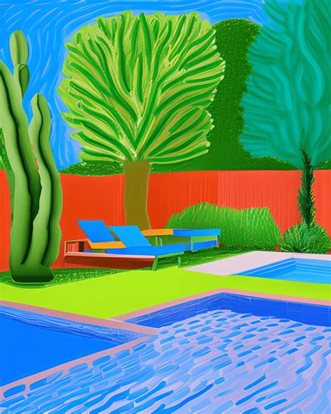 David Hockney Style Summer Mood Tone Painting Backyard More Space