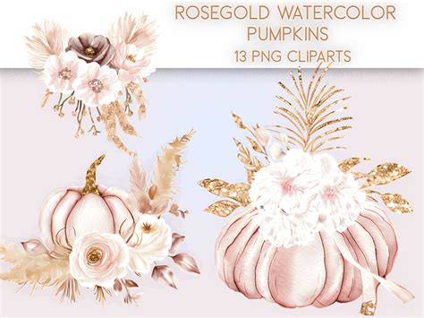 Rosegold Watercolor Pumpkins Sublimation Graphic By EdeniaArtStudio