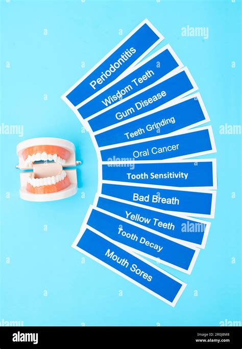 Modelo De Dentaduras Postizas Con Enfermedad Dental Sobre Fondo Azul