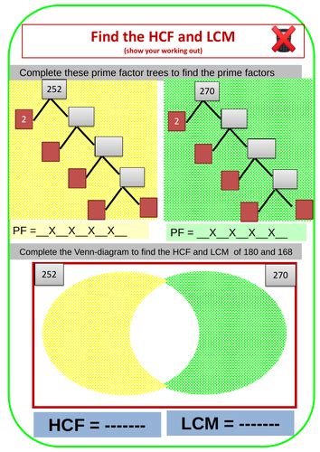 Hcf And Lcm Worksheets With Answers Teaching Resources