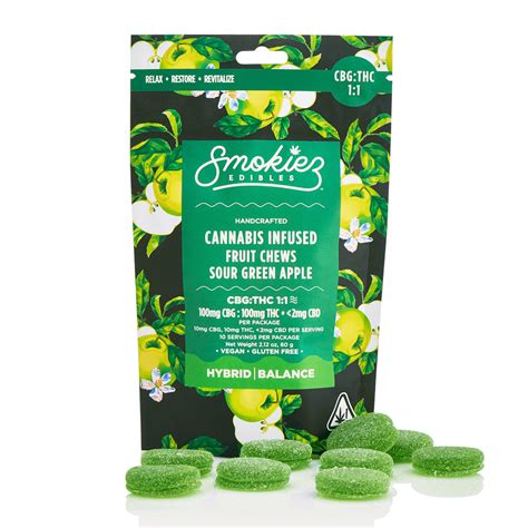 Smokiez Edibles Green Apple Fruit Chews 200mg 1 1 Thc Cbg Next Day Delivery Only The