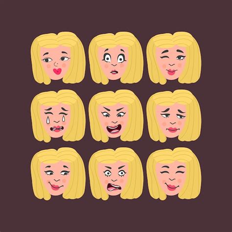 Premium Vector Set Of Woman S Emotions Facial Expression Girl Avatar