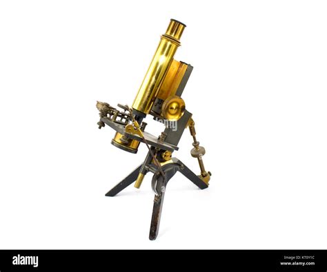 Vintage Antique Brass Microscope On White Background Stock Photo Alamy