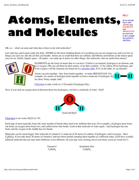 Atoms, Elements, and Molecules