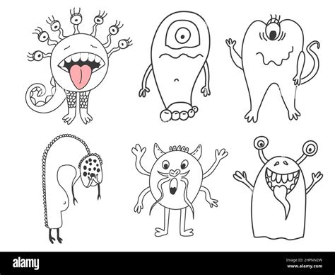 Doodle Monsters Set Vector Illustration Of Cute Hand Drawn Monster Characters Comic Monster