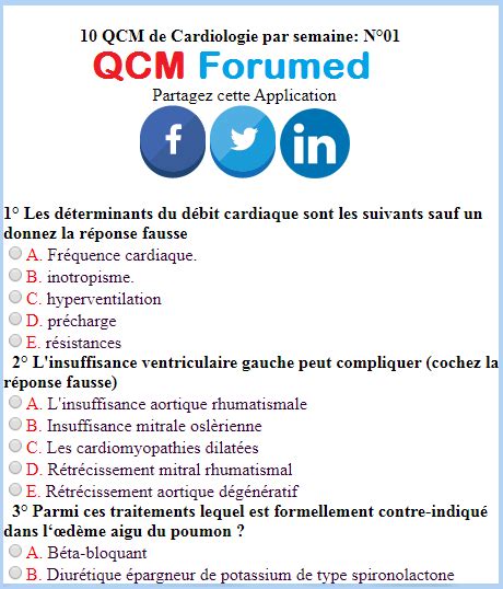 Application Qcm De Cardiologie Avec Corrigé Santé Médecine