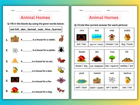 Printable Preschool Animals And Their Homes Worksheets For Grade 1 2