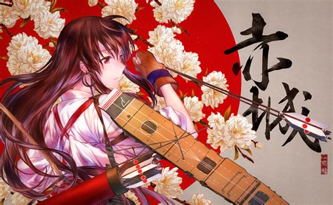 Akagi Kancolle Anthropomorphism Azmodan Bow Weapon Flowers Kantai