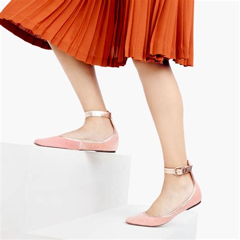 Jcrew Velvet Ankle Strap Ballet Flats In Pink Lyst