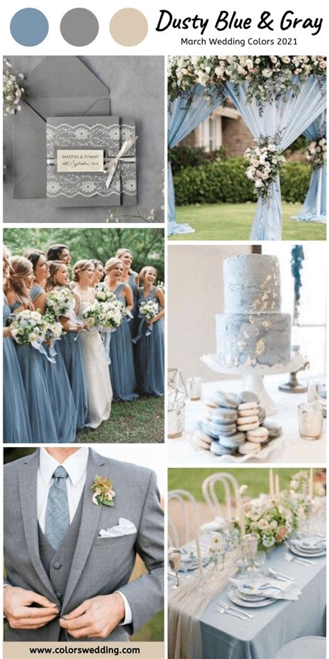 Dusty Blue Gray Wedding Duty Blue Bridesmaids Dresses Cake Table