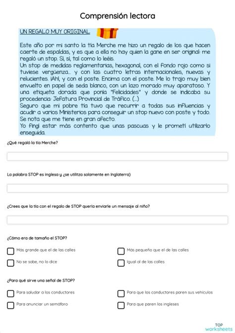 Comprensión Lectora Ficha Interactiva Topworksheets