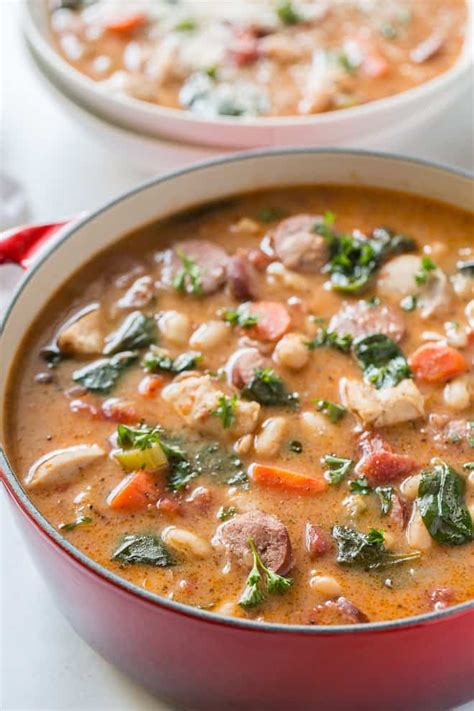 Chicken And Sausage Stew With White Beans And Spinach Valerie S Kitchen