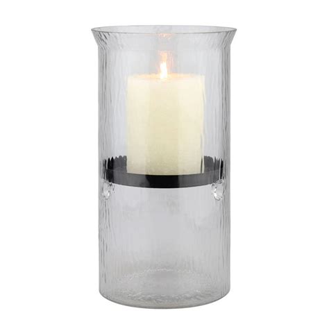 Stonebriar Collection 10 in. H Glass Hammered Hurricane Candle Holder with Gunmetal Tray-SB ...