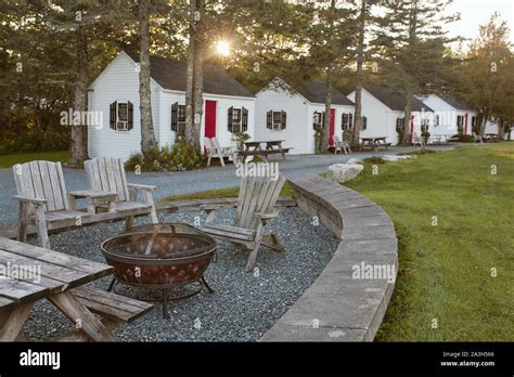 Bar Harbor, Maine - September 27th, 2019: Group of cottages surrounded ...