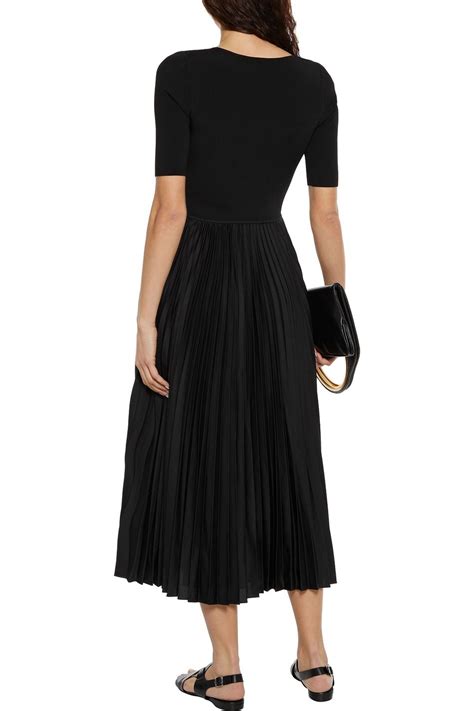 Theory Ribbed Knit Paneled Pleated Satin Crepe Midi Dress The Outnet