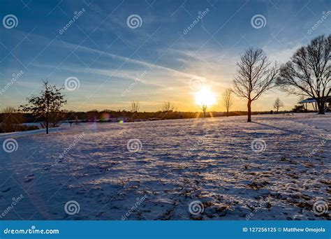 Sunset with Beautiful Skyline Over Lake Zorinsky Omaha Nebraska Stock ...