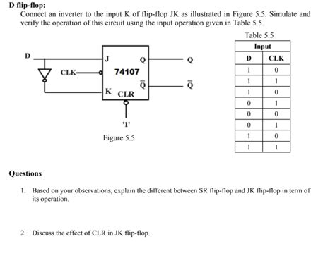 Solved D Flip Flop Connect An Inverter To The Input K Of