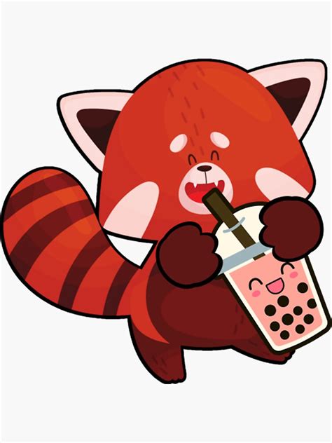 Kawaii Red Panda Drinking Boba Tea Sticker For Sale By Bamiachunake