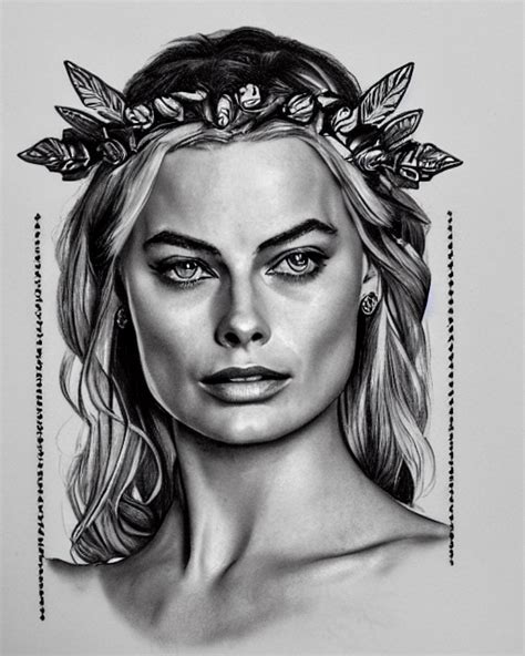 Krea Ai Realism Tattoo Sketch Of Margot Robbie As A Beauti