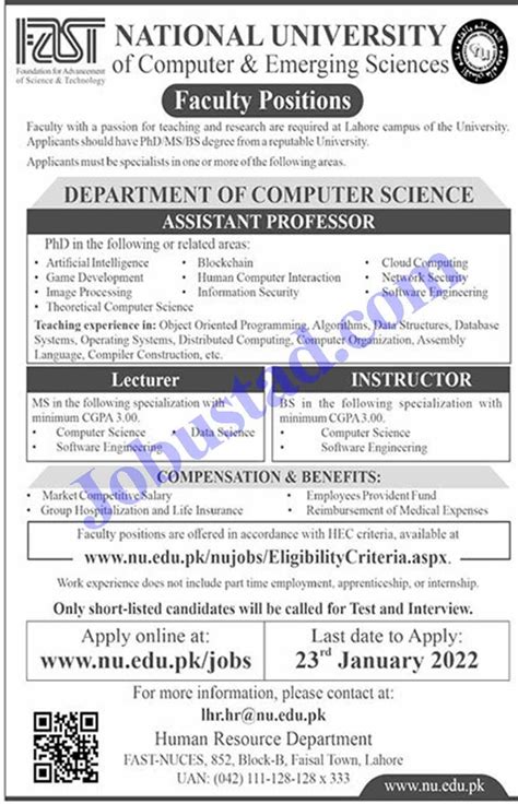 Fast University Lahore Jobs Apply Online Advertisement In