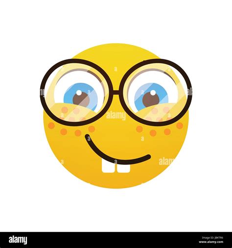 Yellow Smiling Cartoon Face Wear Glasses Positive People Emotion Icon Stock Vector Image & Art ...