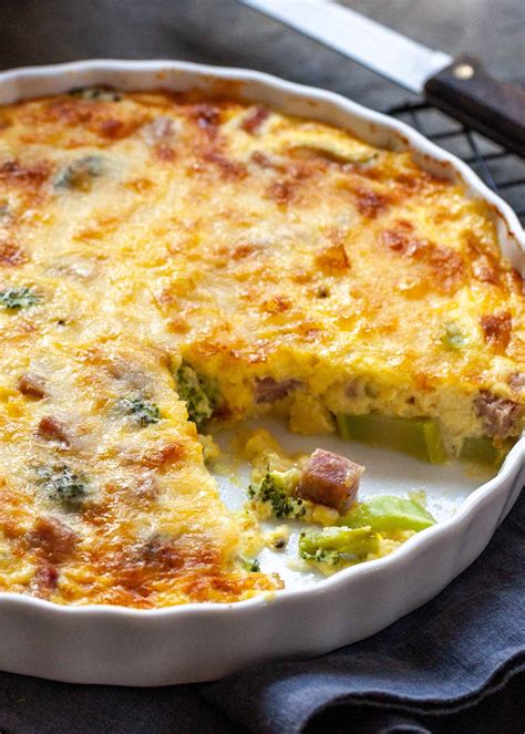 Cheesy Crustless Quiche With Broccoli And Ham Recipe