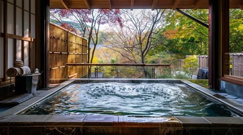 Premium Photo | Traditional Japanese Onsen Hotel Room with Large Hot ...