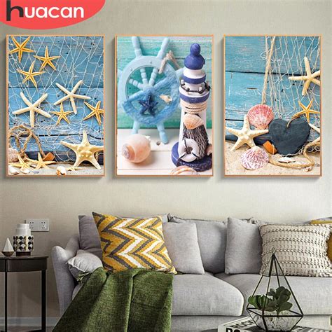 Huacan 5d Diy Kit De Pintura Diamante Paisagem Concha Diamante Bordado