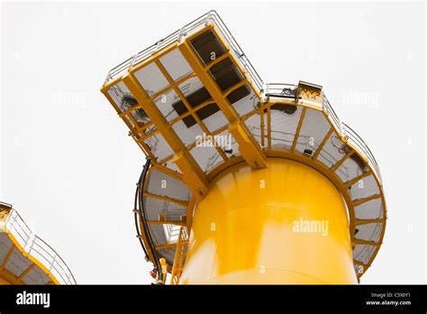 Transition Pieces For The Walney Offshore Wind Farm On The Docks At Barrow In Furness Uk Stock