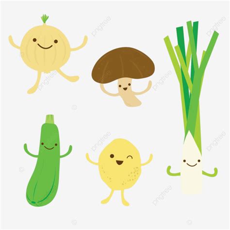 Cute Vegetable Cartoon Characters Featuring Shiitake Mushroom Onion