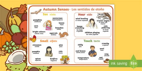 Autumn Senses Word Mat English Spanish Teacher Made