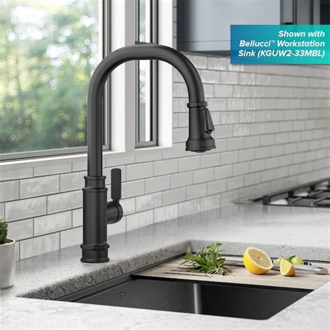 Kraus Matte Black Single Handle Pull-down Kitchen Faucet with Sprayer ...