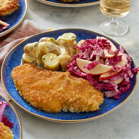 Recipe Chicken Schnitzel With Fingerling Potato Salad And Marinated Napa Cabbage Blue Apron