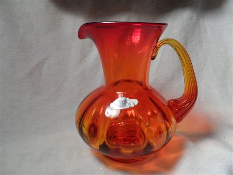 Blenko Glass Tangerine Amberina Pitcher With Pinched Etsy Blenko