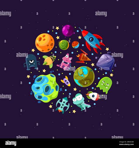 Vector Dibujos Animados Planetas Y Naves Espaciales Imagen Vector De Stock Alamy