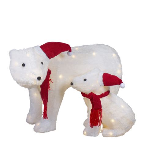 Set Of Led Lighted Chenille Polar Bears Outdoor Christmas Decorations