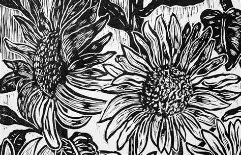 Sunflowers Linocut Illustration