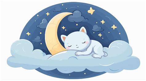 Un Gato De Dibujos Animados Durmiendo En Una Nube Con La Luna En El