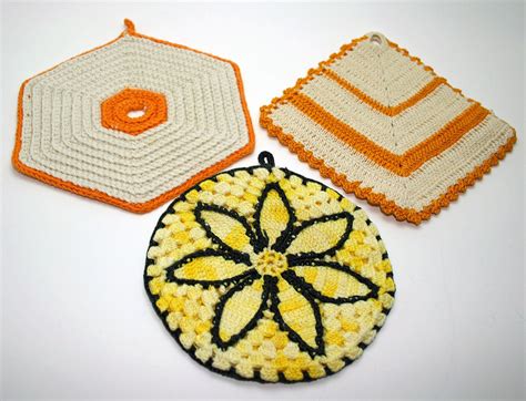 Pot Holders Crocheted Hot Pads Vintage Etsy Crochet Hot Pads Hot