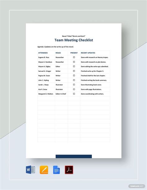 Team Meeting Checklist Template in Google Docs, Word, Pages, PDF ...