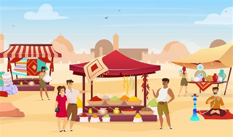 Arabic Bazaar Flat Color Vector Illustration 2981890 Vector Art At Vecteezy