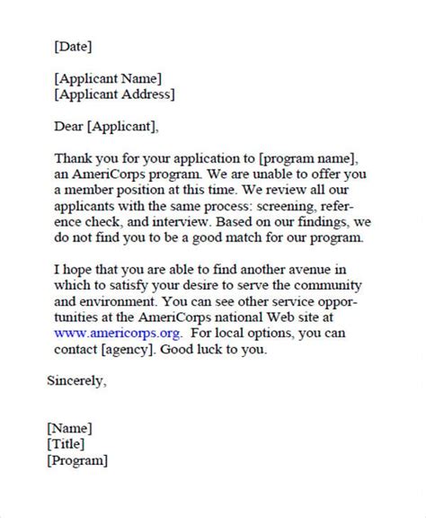 9 Job Application Rejection Letters Templates For The Applicants 9 Free Word Pdf Format