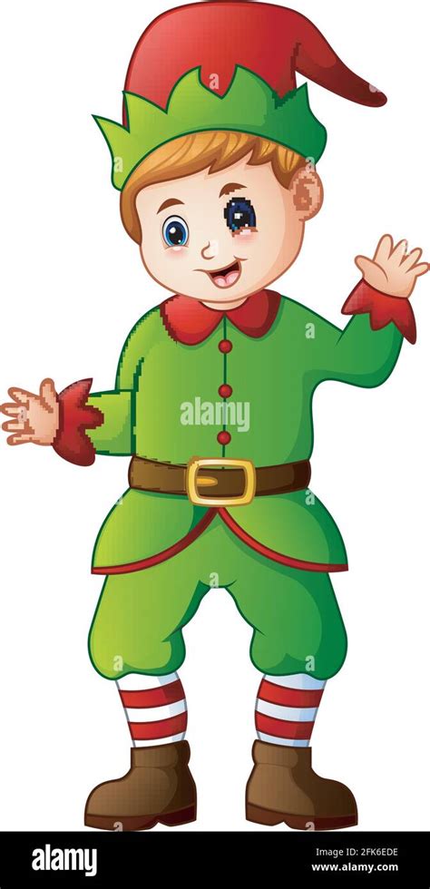 Vector Illustration Of Cartoon Christmas Elf Waving Stock Vector Image