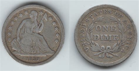 USA Dime 10 Cents Kursmünze 1839 Seated Liberty Erhaltung siehe Scan