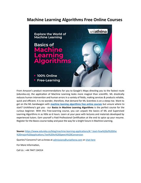 Machine Learning Algorithms Free Online Courses By Uniathena1 Issuu