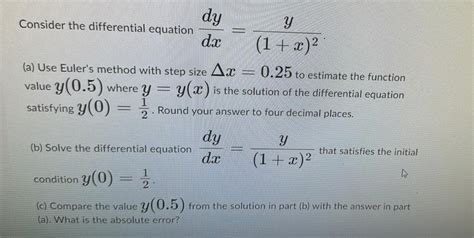 Answered Consider The Differential Equation Dy Y… Bartleby