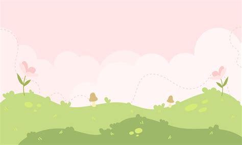 Premium Vector | Kawaii Cute Cartoon Landscape Background with grass ...